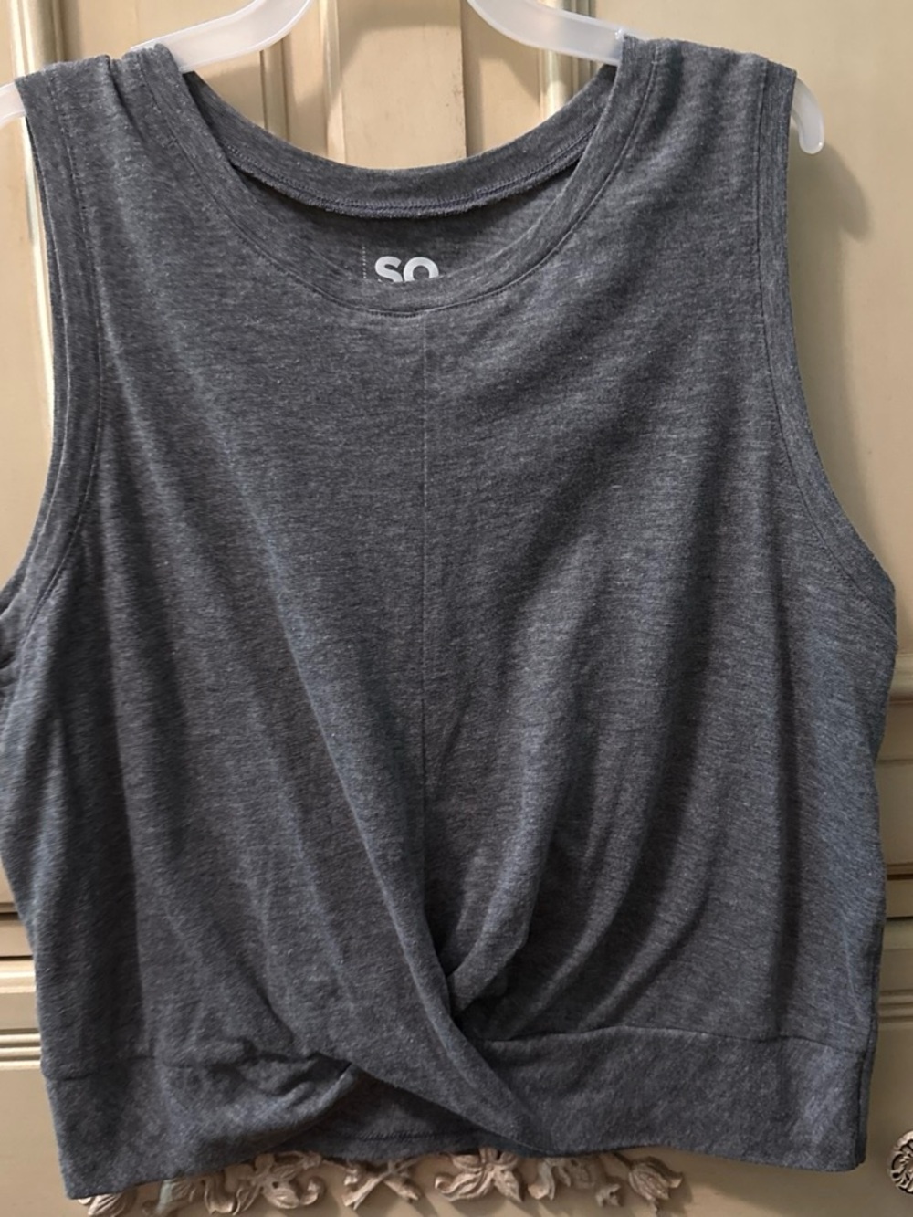 SO Charcoal Twist-Front Sleeveless Tank Top